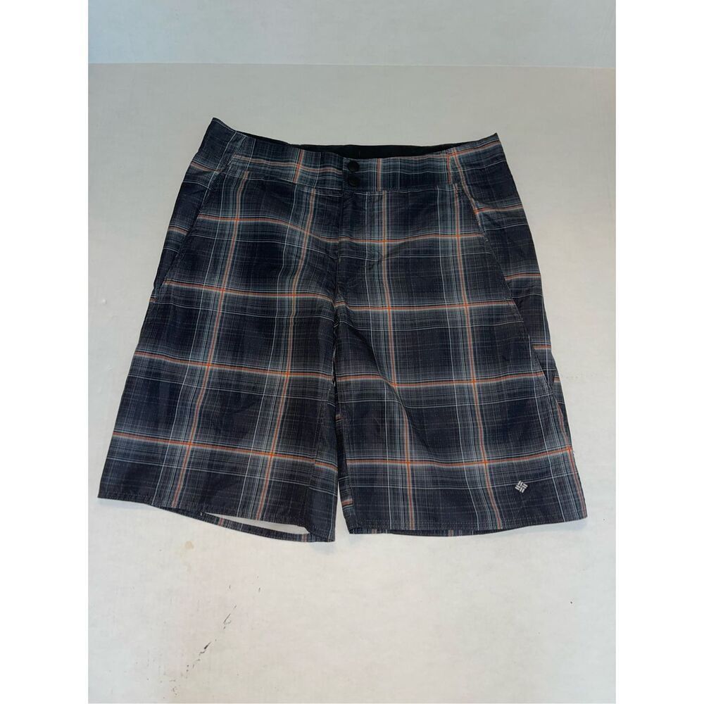 Columbia Men 34 Waist 11 Length Fishing Board‎ Shorts Plaid Gray Omni-Shade A19